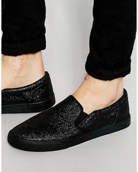 Asos Brand Slip On Sneakers In Black Glitter