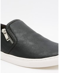 Asos Brand Slip On Sneakers In Black With Zips