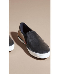 Burberry Laser Cut Lace Leather And Check Slip On Trainers