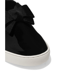 Michael Kors Michl Kors Collection Val Grosgrain Trimmed Patent Leather Slip On Sneakers Black