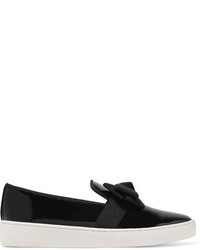 Michael Kors Michl Kors Collection Val Grosgrain Trimmed Patent Leather Slip On Sneakers Black