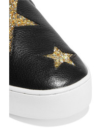 MICHAEL Michael Kors Michl Michl Kors Pia Glittered Textured Leather Slip On Sneakers Black