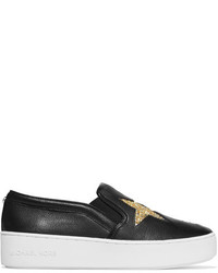 MICHAEL Michael Kors Michl Michl Kors Pia Glittered Textured Leather Slip On Sneakers Black