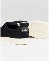 adidas Originals Black Superstar Slip On Sneakers With Bold Strap