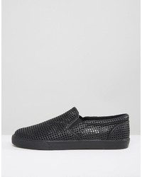 Asos Slip On Sneakers In Black With Perforated Panelling
