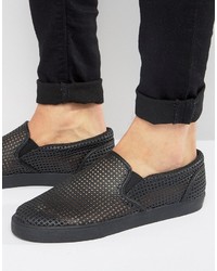 Asos Slip On Sneakers In Black With Perforated Panelling