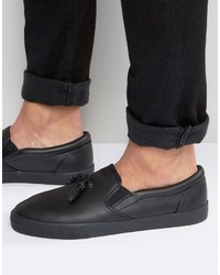 Asos Slip On Sneakers In Black With Tassel