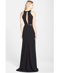 Halston Heritage Belted Asymmetrical Crepe Gown