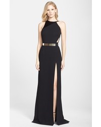 Halston Heritage Belted Asymmetrical Crepe Gown