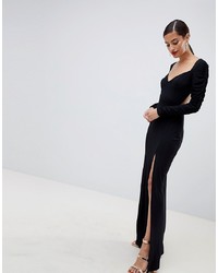 ASOS DESIGN Ruched Sleeve Open Back Sweetheart Neck Maxi Dress