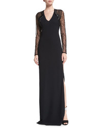 Roberto Cavalli Embellished Lace Sleeve Gown Black