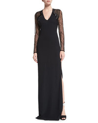 Roberto Cavalli Embellished Lace Sleeve Gown Black