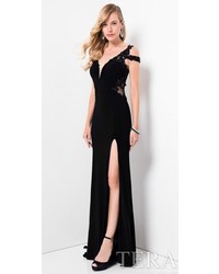 Terani Couture Net Embellished Plunging Cutout Prom Dress