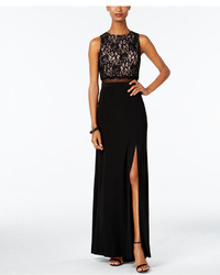 Night Way Nightway Lace Mock Two Piece Slit Gown