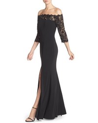 JS Collections Off The Shoulder Lace Crepe Gown