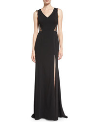 Marchesa Sleeveless Lace Inset Column Gown Black