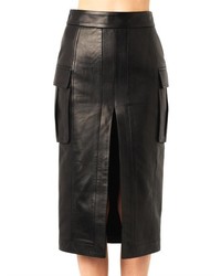 Balmain High Hem Slit Leather Pencil Skirt