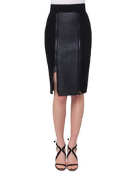 Akris Napa Leather Paneled Zip Slit Pencil Skirt