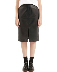 Topshop Slit Leather Midi Skirt