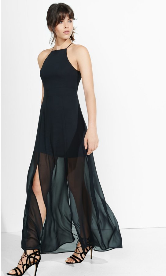 black chiffon floor length dress