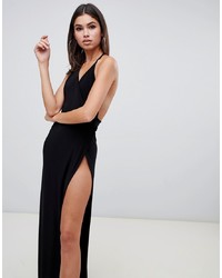 Club L Cami Maxi Dress With High Thigh Split In Black