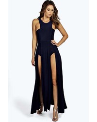 Boohoo Karen Cutaway Thigh Split Slinky Maxi Dress