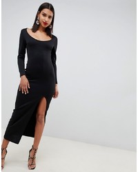 ASOS DESIGN Long Sleeve Scoop Neck Maxi Dress With Thigh Split