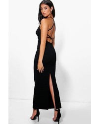 Boohoo Polly Plunge Neck Open Back Maxi Dress