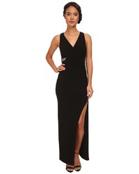 Laundry by Shelli Segal Wrap Front Open Slit Jersey Gown
