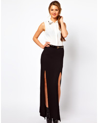 Club L Double Thigh Split Maxi Skirt With Studded Belt