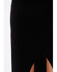 Missguided Rhoda Velvet Wrap Maxi Skirt Black