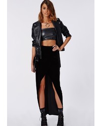 Missguided Rhoda Velvet Wrap Maxi Skirt Black