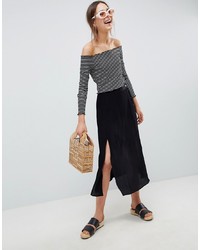 ASOS DESIGN Crinkle Midi Skirt With Buttons And Double Split