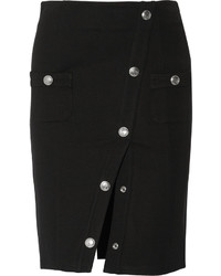 PIERRE BALMAIN Button Detailed Stretch Ponte Pencil Skirt Black