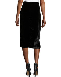 Velvet Slit Midi Skirt Black