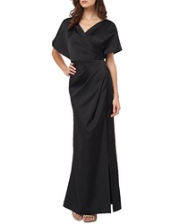 JS Collections Faux Wrap Bonded Satin Gown