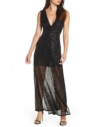 Black Slit Sequin Evening Dress