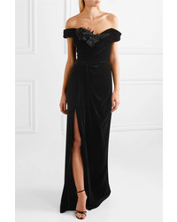 Marchesa Off The Shoulder Appliqud Velvet Gown