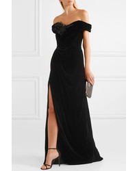 Marchesa Off The Shoulder Appliqud Velvet Gown