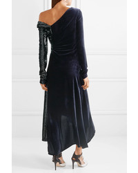 Monse One Shoulder Ruffled Velvet And Sequined Tulle Gown