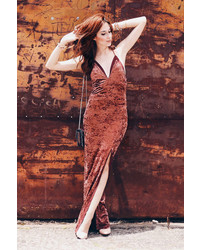 Astr The Label Farrah Rusty Rose Velvet Maxi Dress
