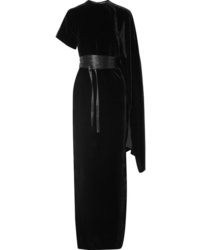 A.W.A.K.E. Draped Asymmetric Velvet Maxi Dress