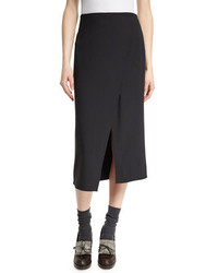 Black Slit Wool Pencil Skirt