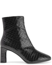 Clergerie Elte Snake Effect Glossed Leather Ankle Boots Black