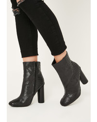 Missguided Black Snake Effect Heeled Ankle Boots