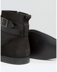 Asos Chelsea Boots With Strap Detail In Black Snake