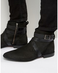 Asos Chelsea Boots With Strap Detail In Black Snake