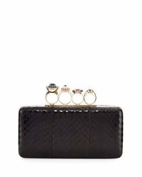 Alexander McQueen Nova Whips Jewelry Ring Snakeskin Box Clutch Bag Black