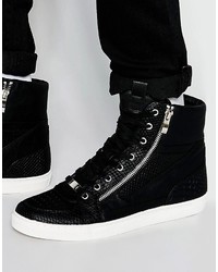 Asos High Top Sneakers In Black With Snakeskin Effect And Zips