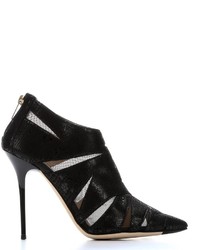 Jimmy Choo Black Fabric And Snake Print Suede Warrant Rear Zip Ankle Booties
